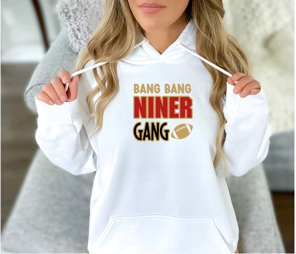 Sportee Chicks Bang Bang Niner Gang Tshirt, Sweatshirt, or Hoody Crewneck Sweatshirt / White XL